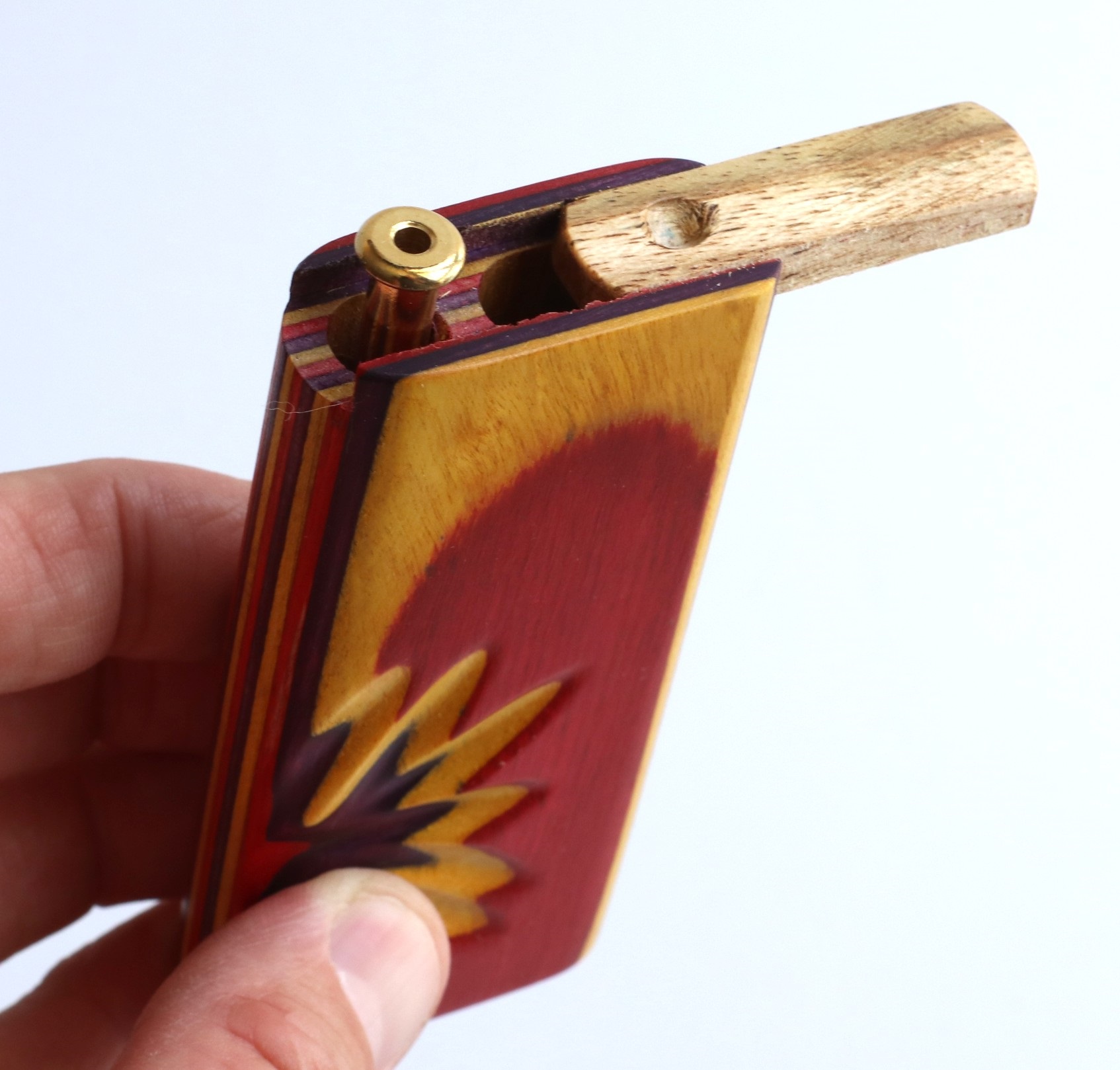 4" Rainbow Etched Slider Lid Dugout & One Hitter-One of a Kind American Made Dugouts