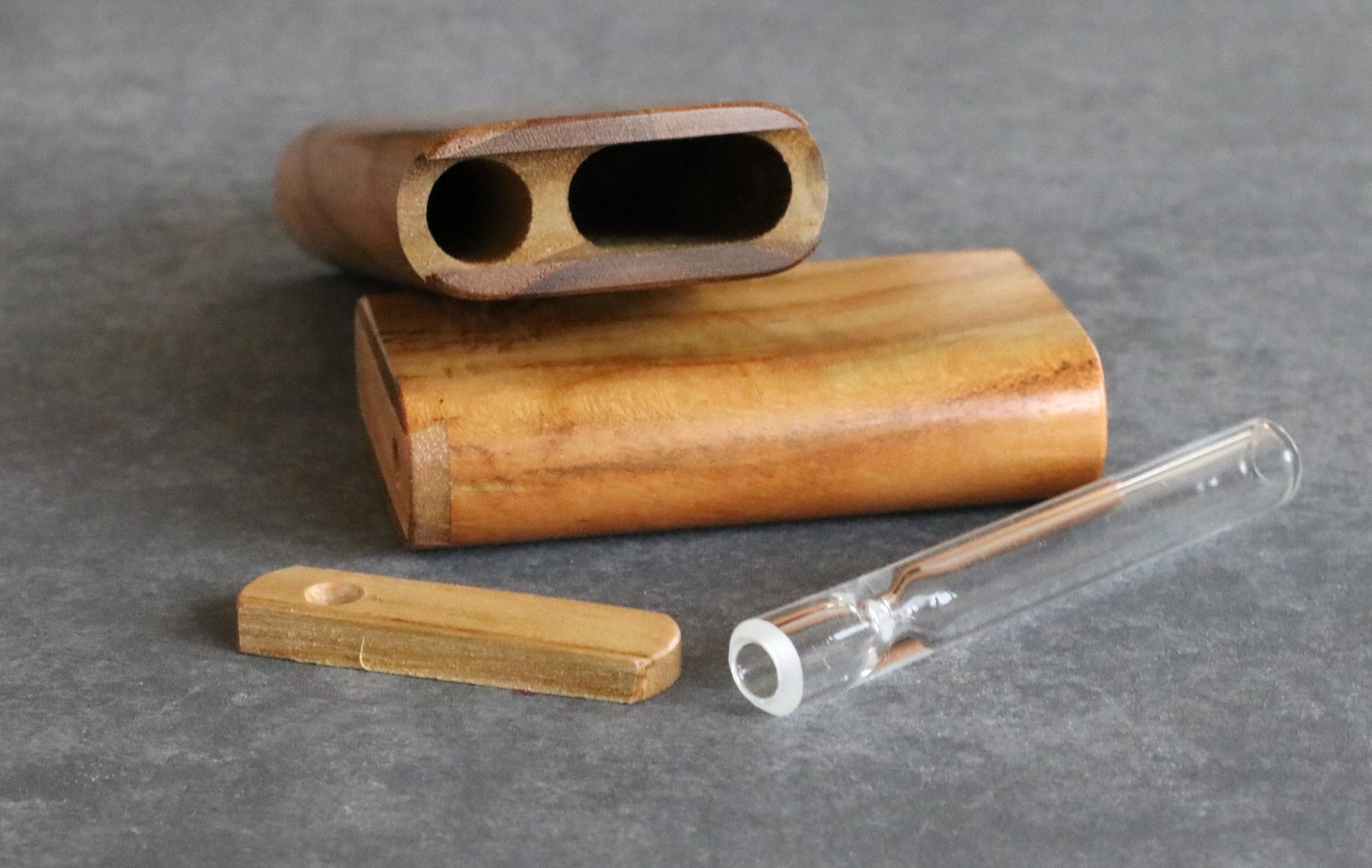 Teak Slider Lid Dugouts & One Hitter Pipe- American Handcrafted Stash Box - Exotic Wood Dugout & Brass One Hitter Pipe