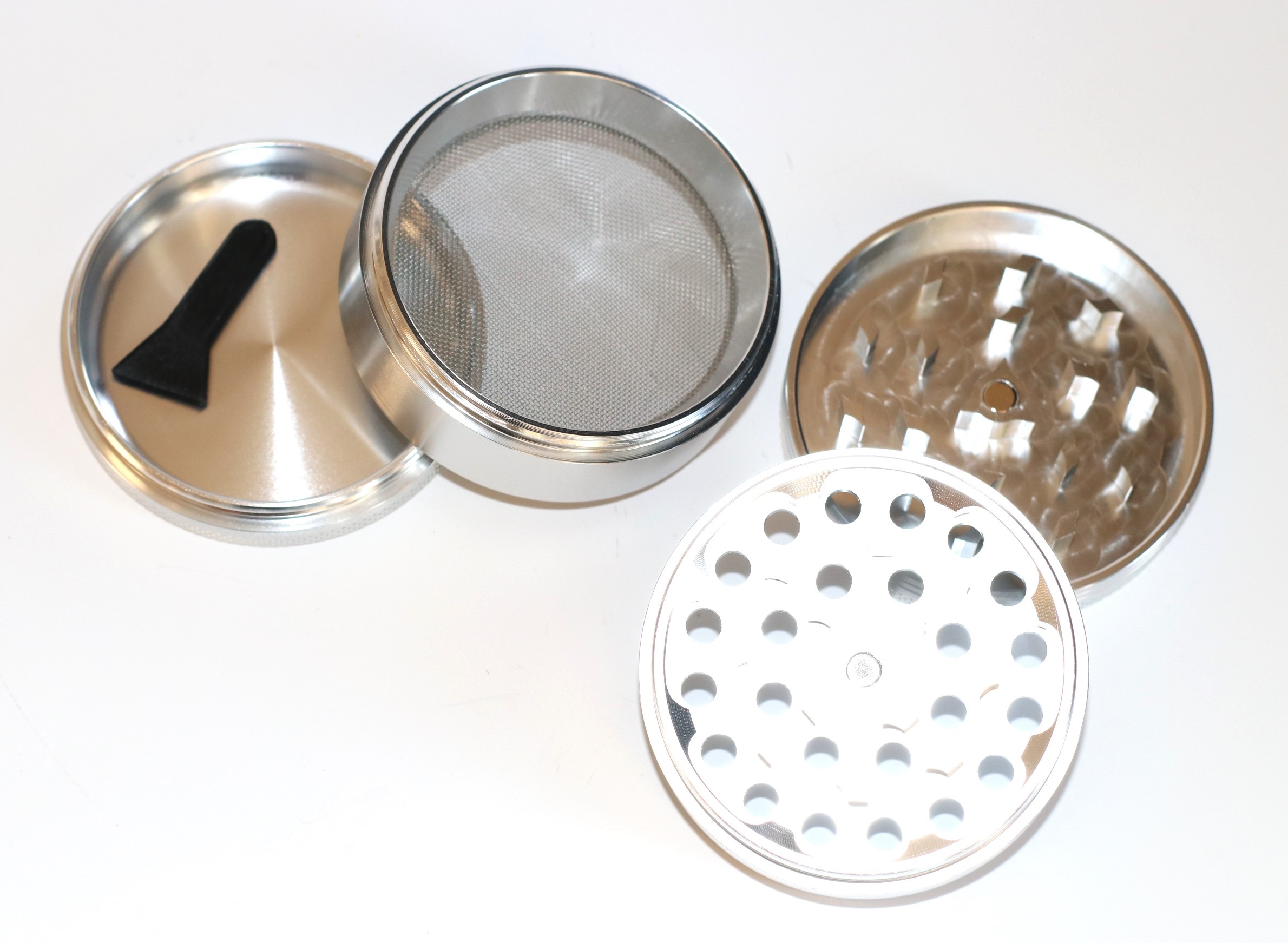 2.5" Silver Professional Grade Dried Herb Grinder- 4pc-Magnetic Lid-Filter-Sharp Grinder for Dried Herbs - Marijuana Grinder
