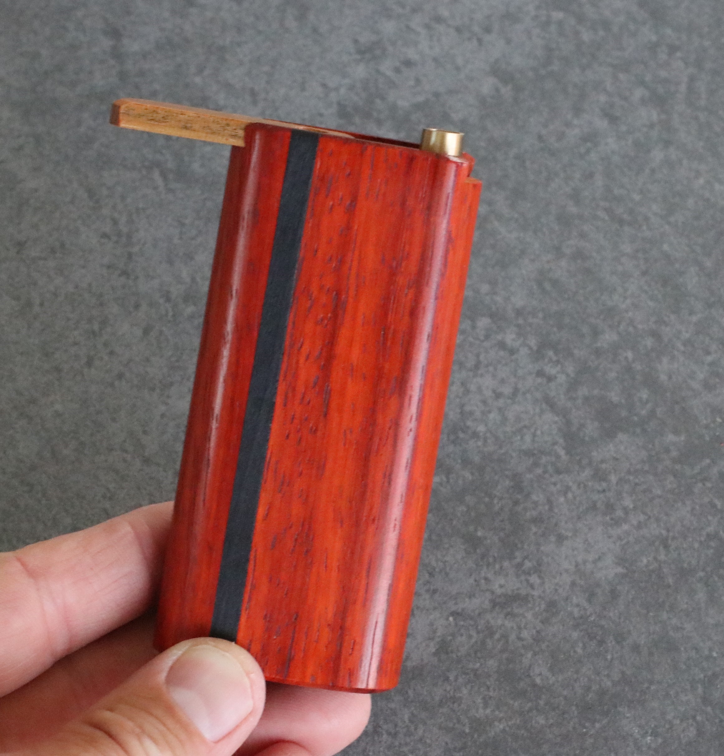 Vermillion 4" Dugout w/ Ebony inlay & One Hitter Pipe- Pure Class-American Handcrafted Stash Box - Vermillion Dugout