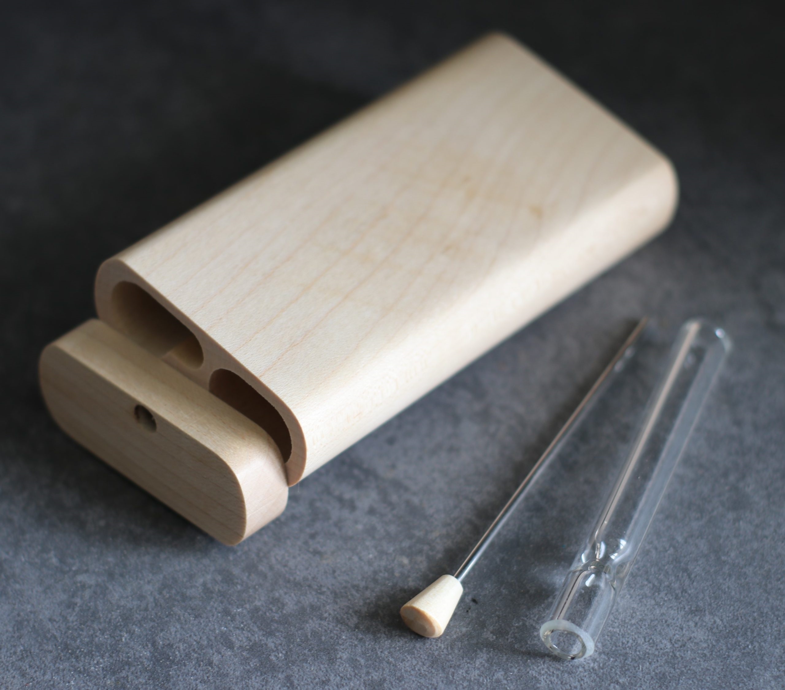 4" Maple Wood Dugout- by Futo- Premier Stash Box with One Hitter & Stash Cleaner