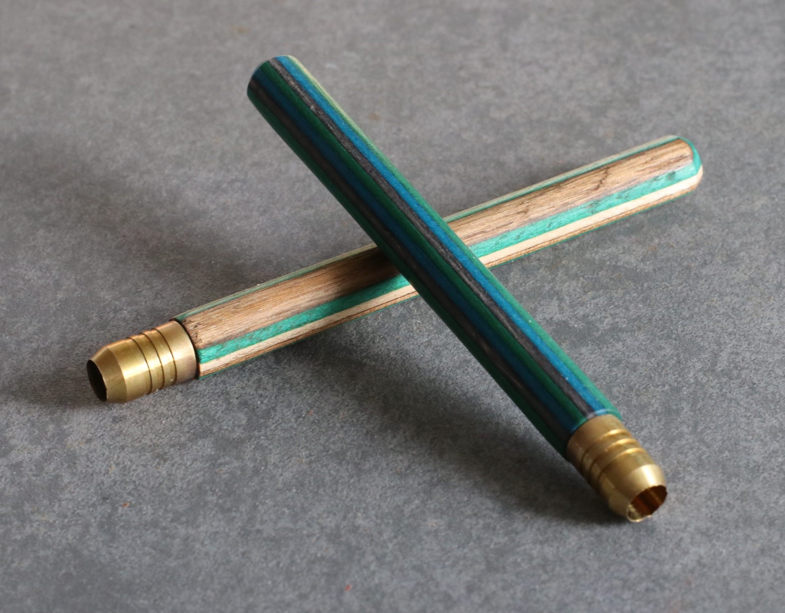 4" Rainbow Wood One Hitter Pipes- Crafted Hardwood pipe with Brass Bowl - 4' Rainbow Wood & Brass Pipes