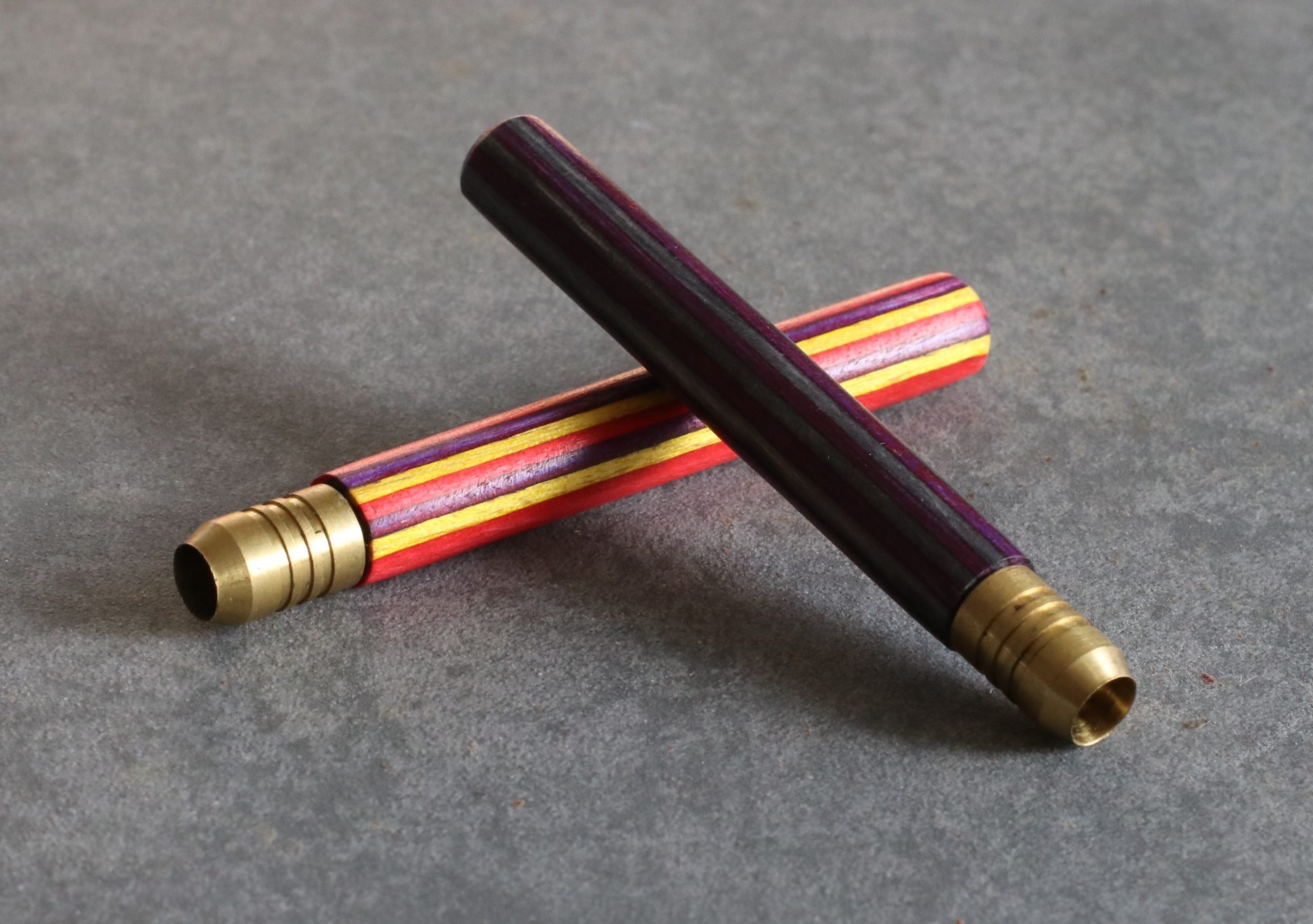 3" Colorful Rainbow Wood Pipes with Brass Bowl-Handcrafted Wood Smoking Pipes - 3' Rainbow Wood & Brass Pipes
