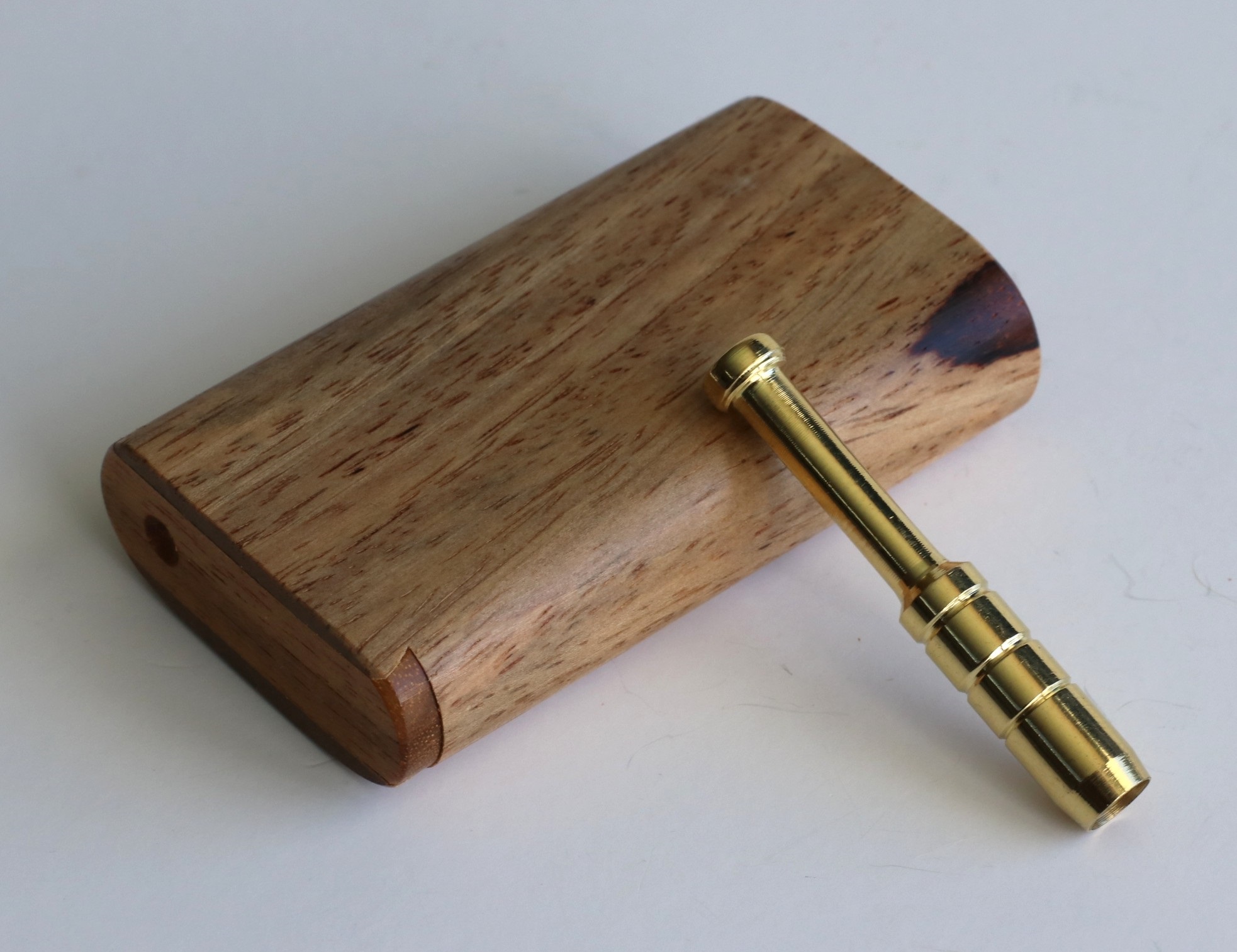 3" Blonde Cocobolo Slider Lid Dugout & Brass one hitter pipe - Wood Herb Grinder