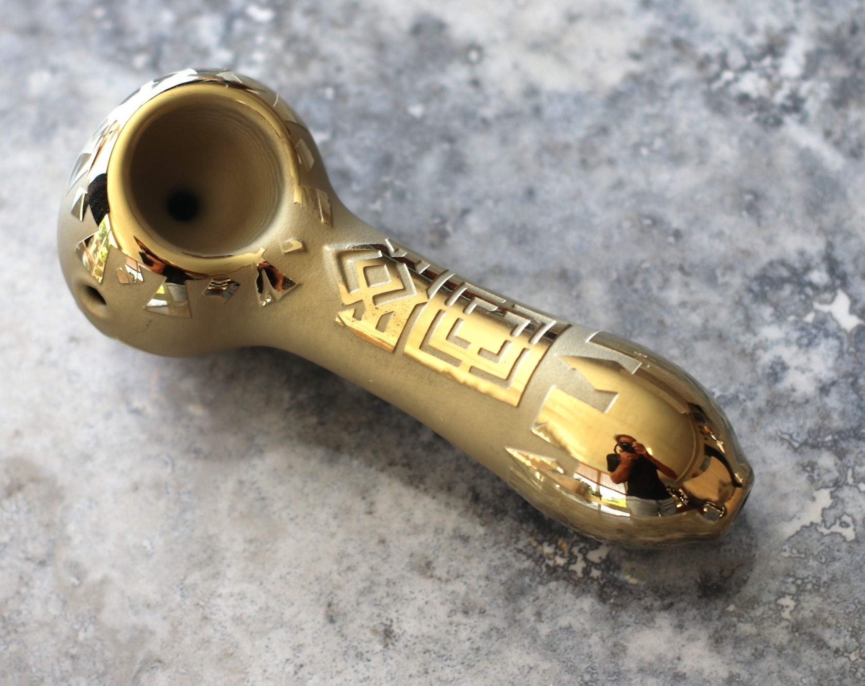 4" Glass Spoon Pipe w/colorful ceramic coating-Gold Aztec - 4' Glass Spoon Pipe