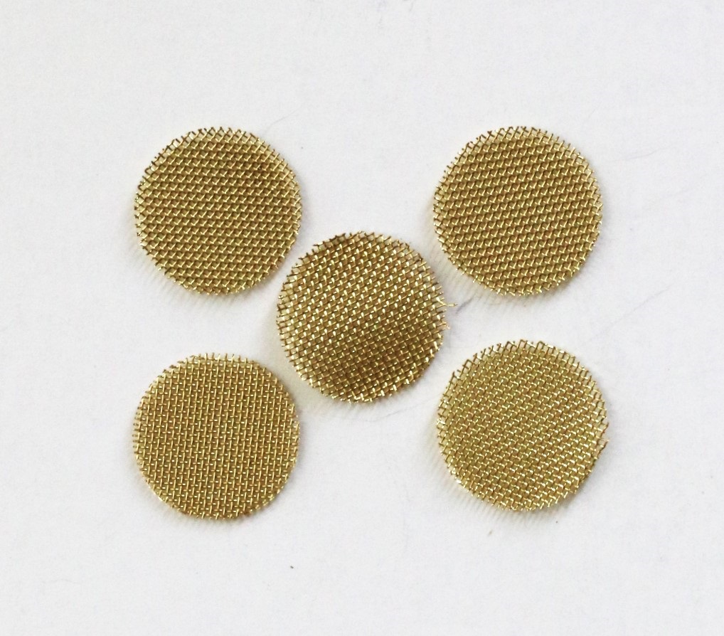 Brass Screens x 5- Brass Screens for One Hitter Pipes .50" diameter - Brass Screens .5'