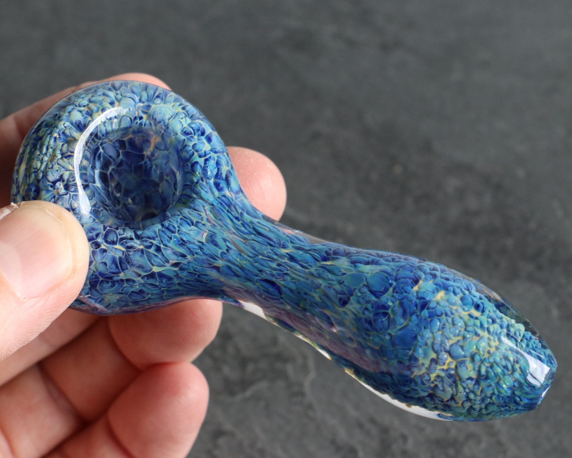4" Glass Spoon Pipe-Blue Tie Dye - Glass Spoon Pipe