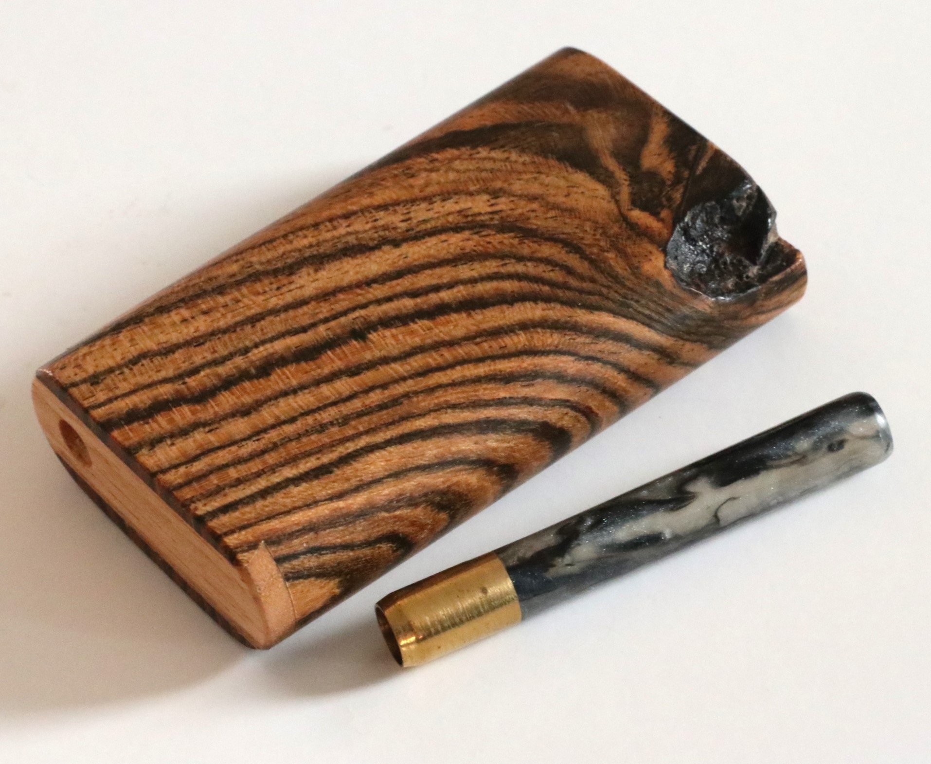 Bocote Wood Dugout & Brass one hitter pipe - Bocote Slider Dugout