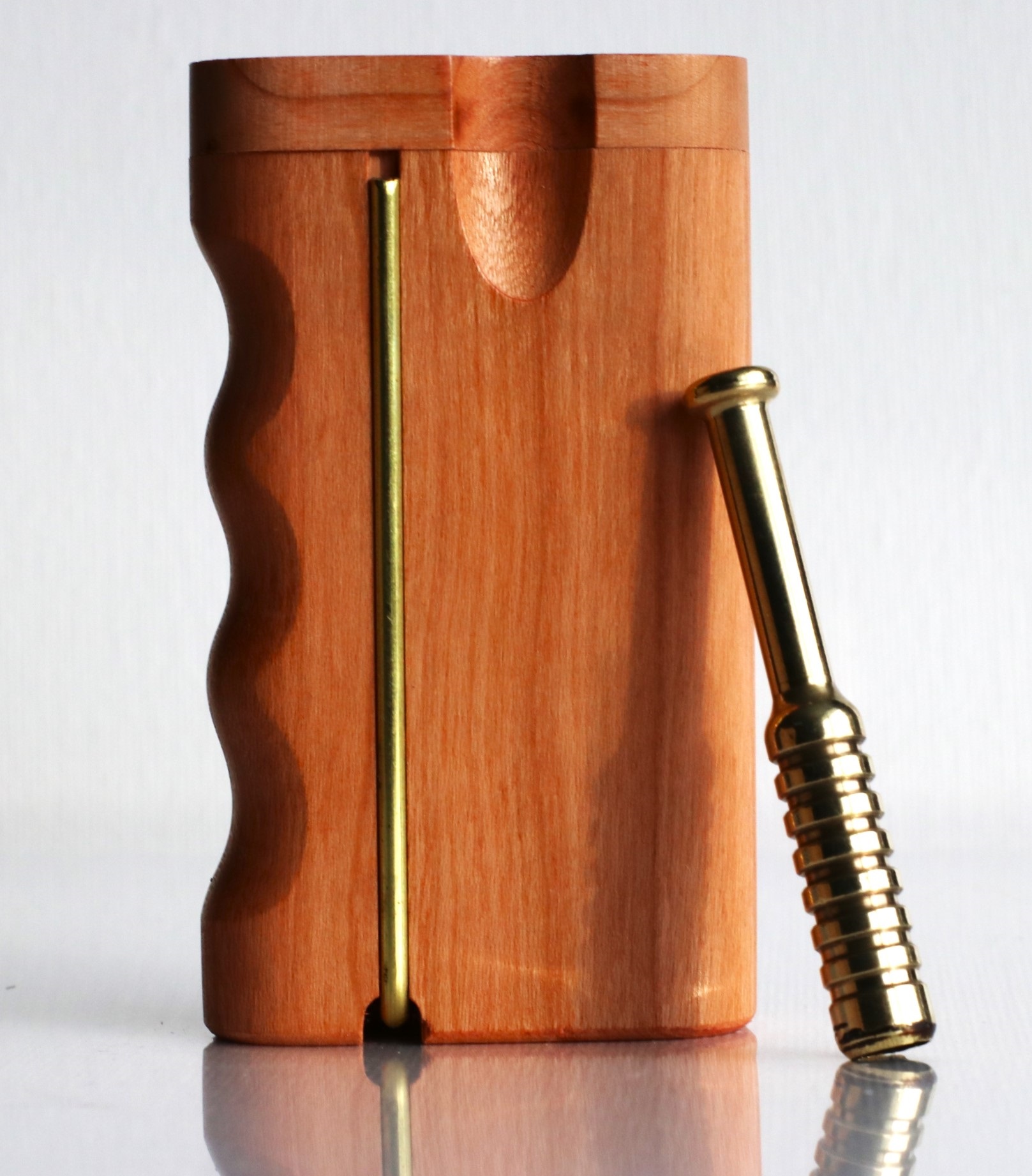 3" Cherry Wood Dugout-Swivel Lid-Built in Poker-Custom one hitter pipe-Handlebar grip design