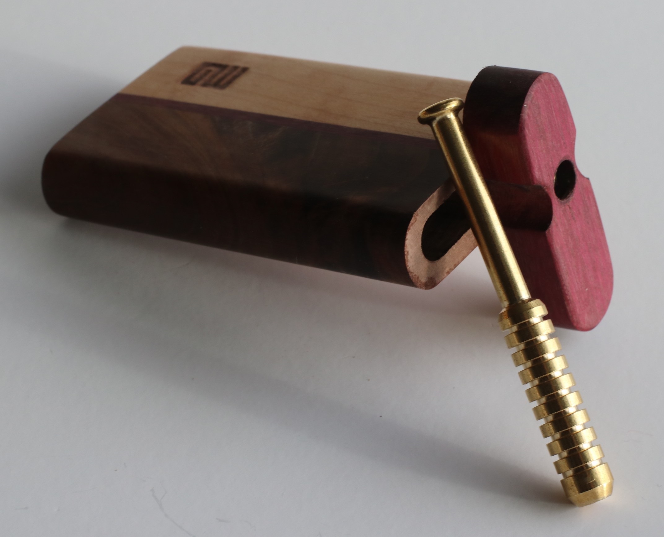 3G Black Walnut & Cherry Dugout- Ribbed Brass One Hitter Pipe- Perfect Gift-American Crafted Stash - Padauk Dugout by 3rd Grain