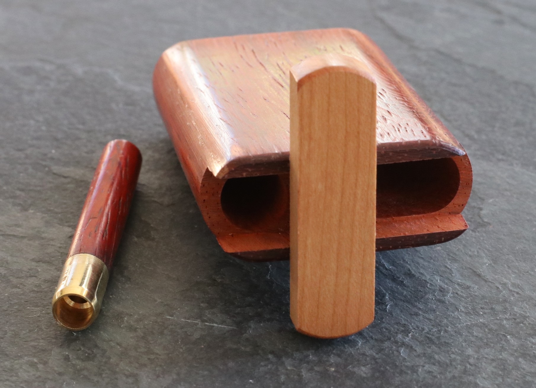 3" Snap Lock Dugout & One Hitter Pipe-Red Padauk-American Crafted Exotic Wood Stash Box