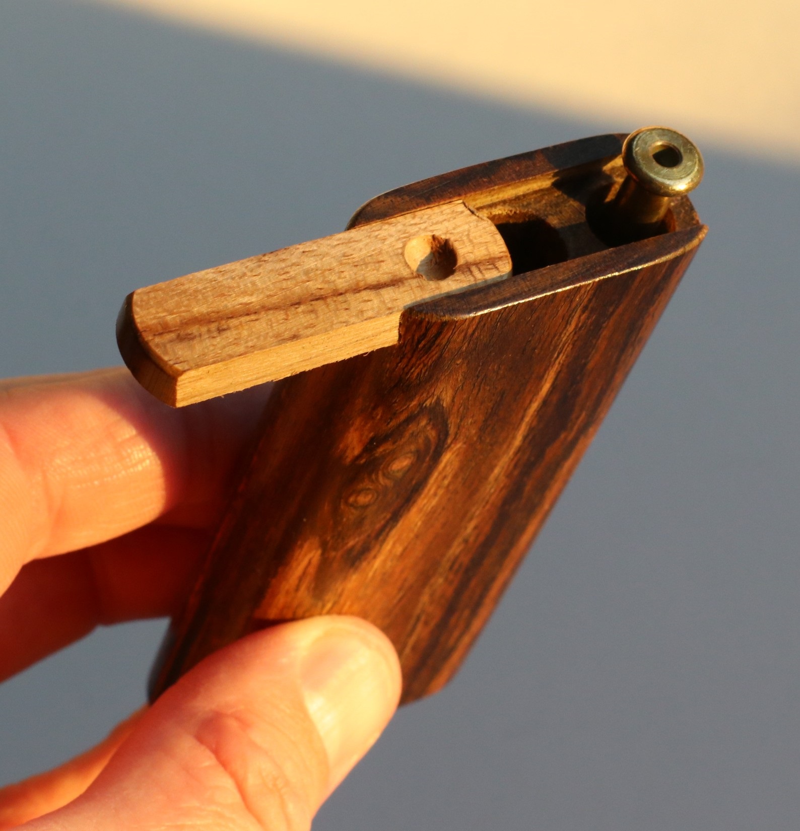 Bocote Wood Dugout & Brass one hitter pipe - Bocote Slider Lid Dugout