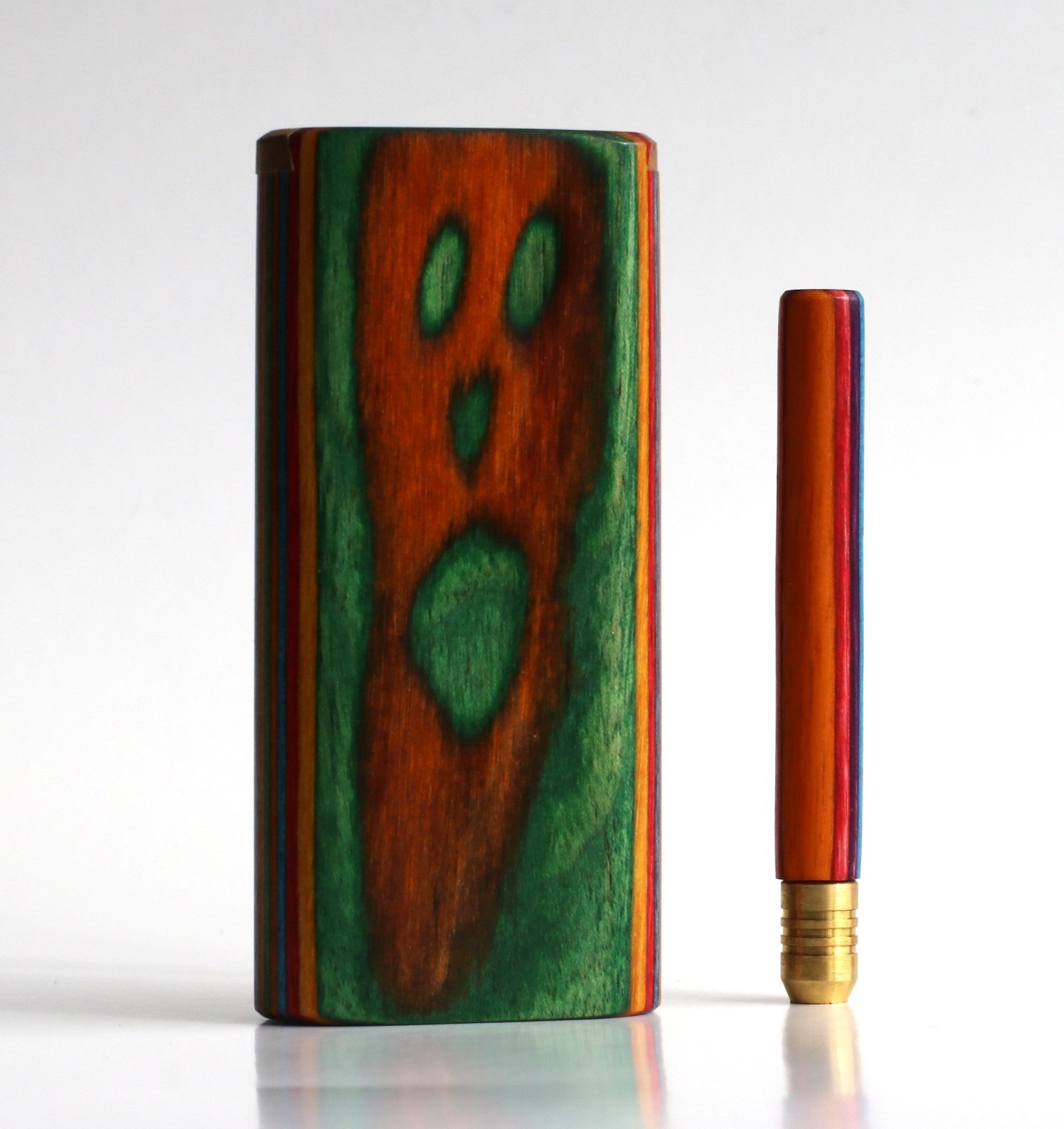 4" Rainbow Etched Dugout & One Hitter Pipe - Etched Wood Dugout and One Hitter Pipe