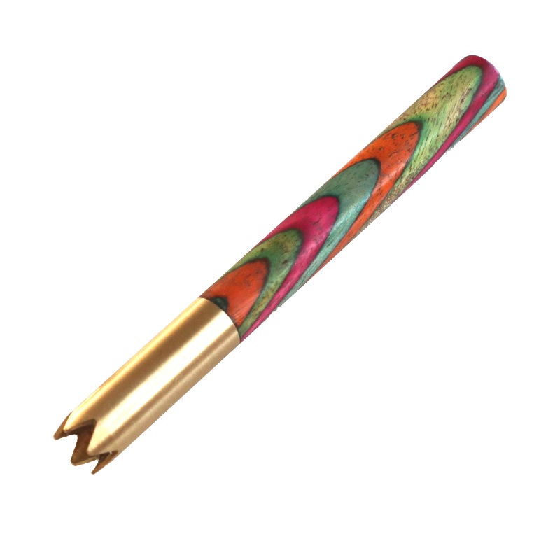 3" Brass Grinder Tip Pipe-Designed for 4" Dugouts-Rainbow Mango Wood Heat Cover - Brass Grinder Tip Pipe