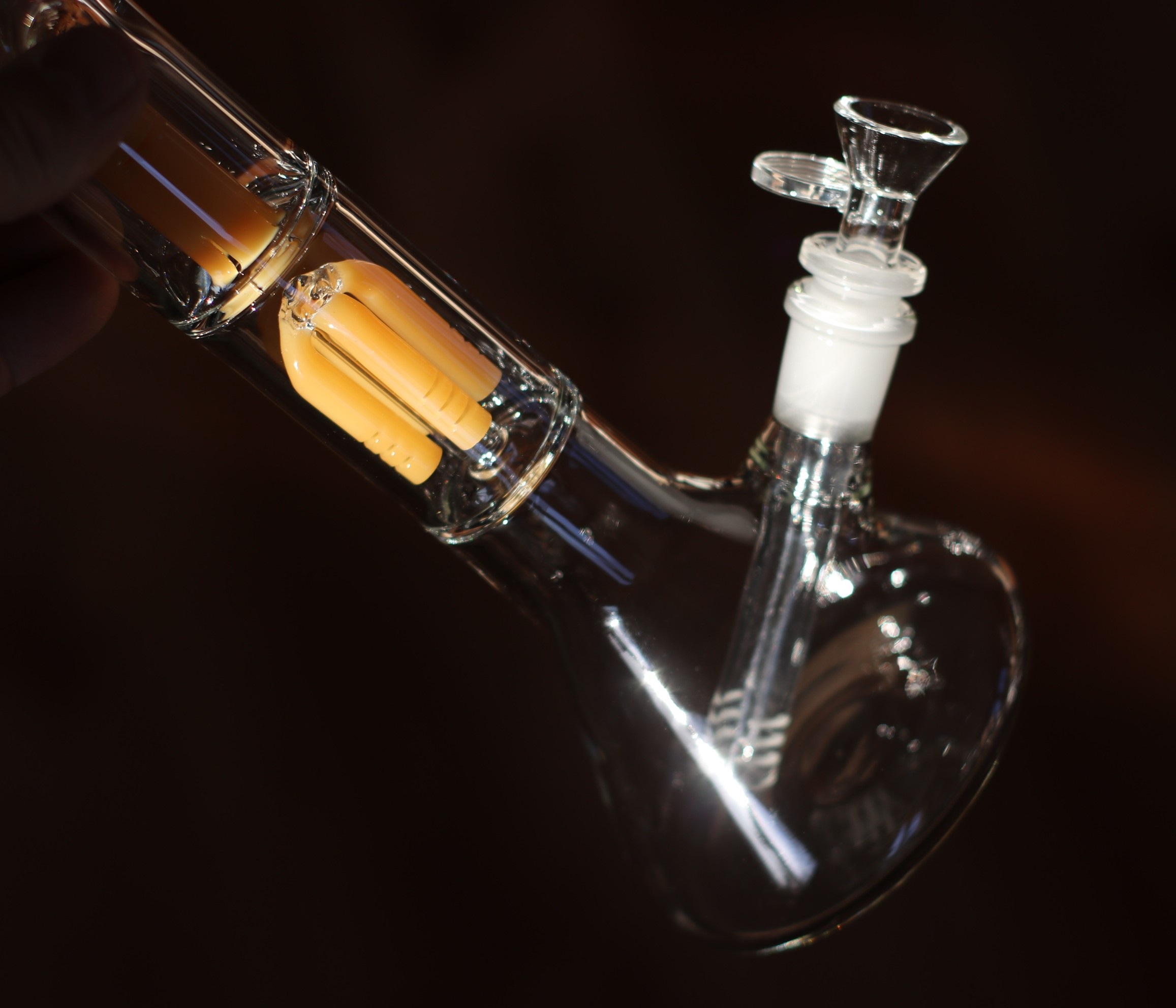 12" Clear Glass Bong-Slider & Herb Bowl-Amber Accents-Top quality Table top water beaker-bong-glass pipe - 12' Glass Beaker Bong