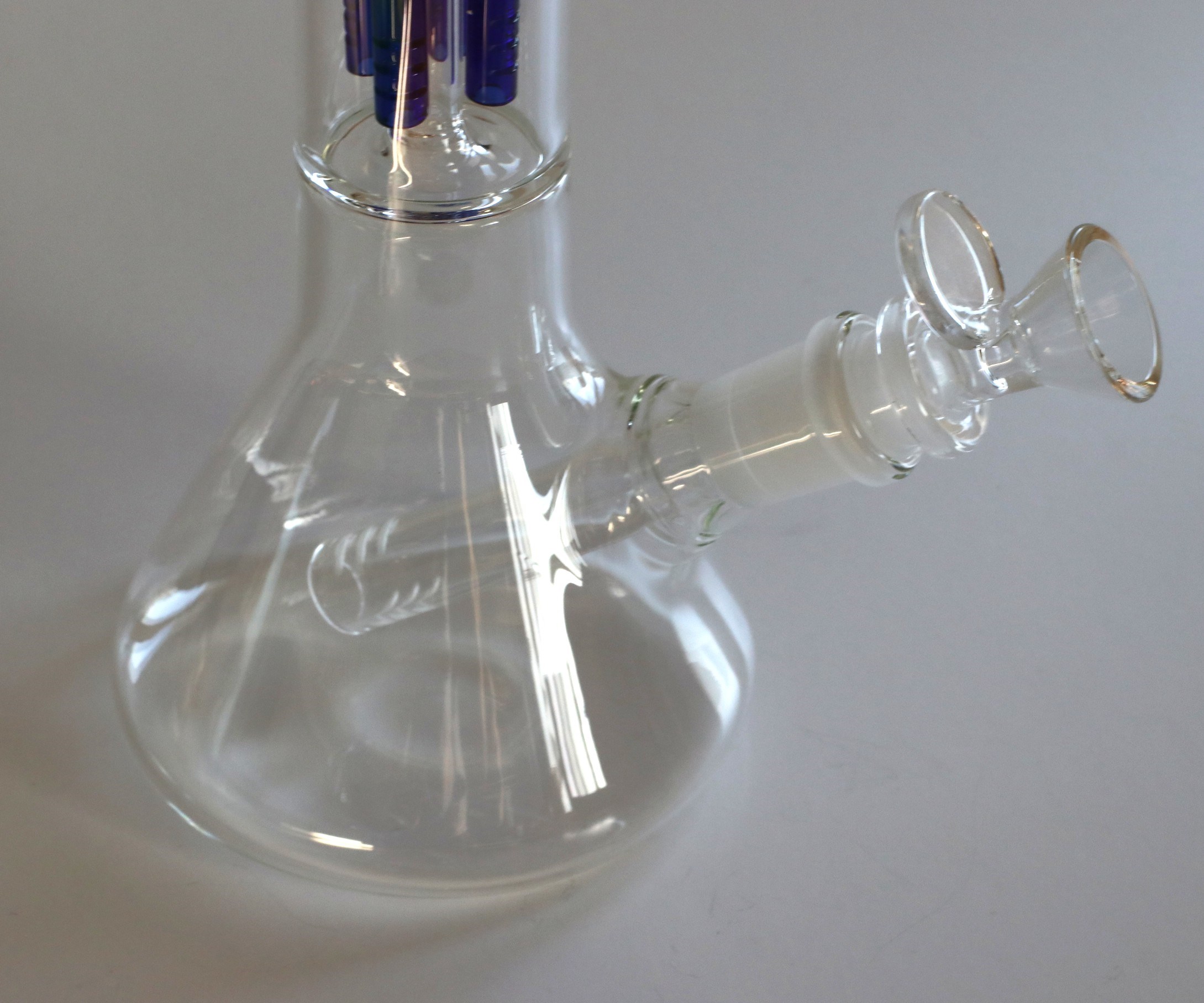 12" Clear Glass Bong-Slider & Herb Bowl-Blue Accents-Top quality Table top water beaker-bong-glass pipe - 12' Glass Beaker Bong