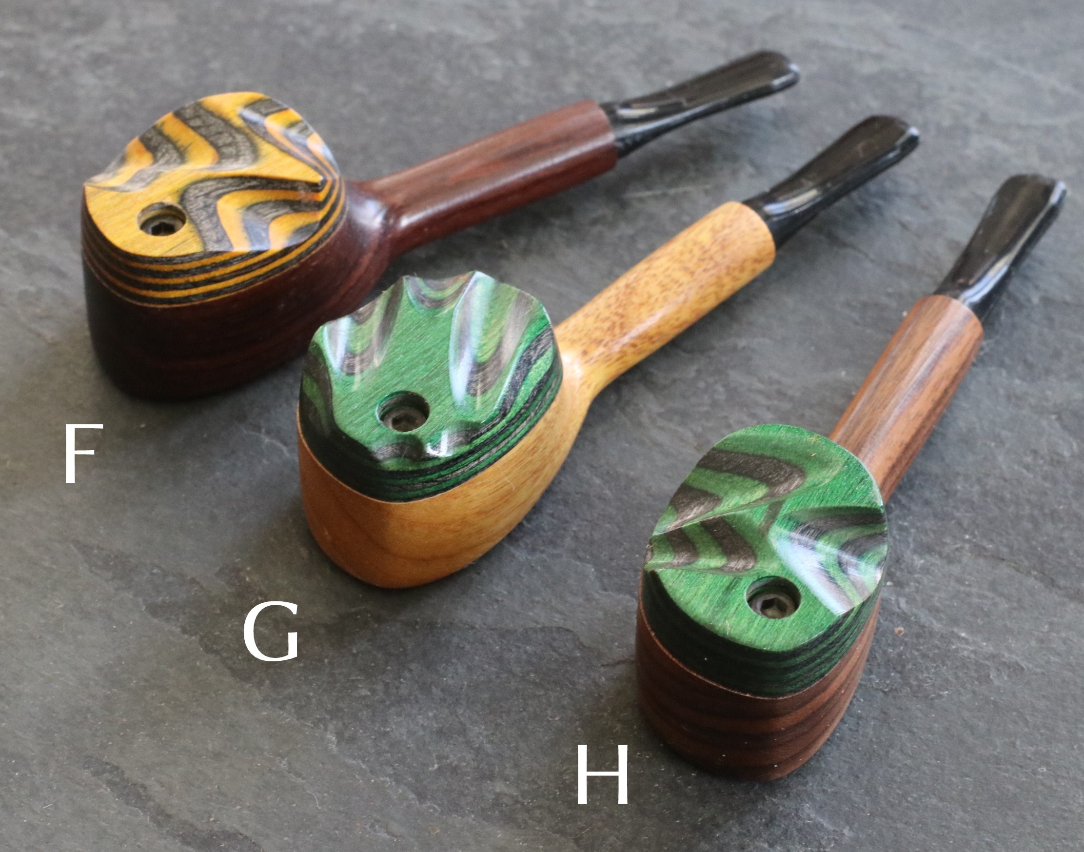 4" Swivel Lid Wood Pipe-DC2 COLOR ETCH LID-Handcrafted American Smoking Pipe - Exotic Wood Swivel Lid Pipes