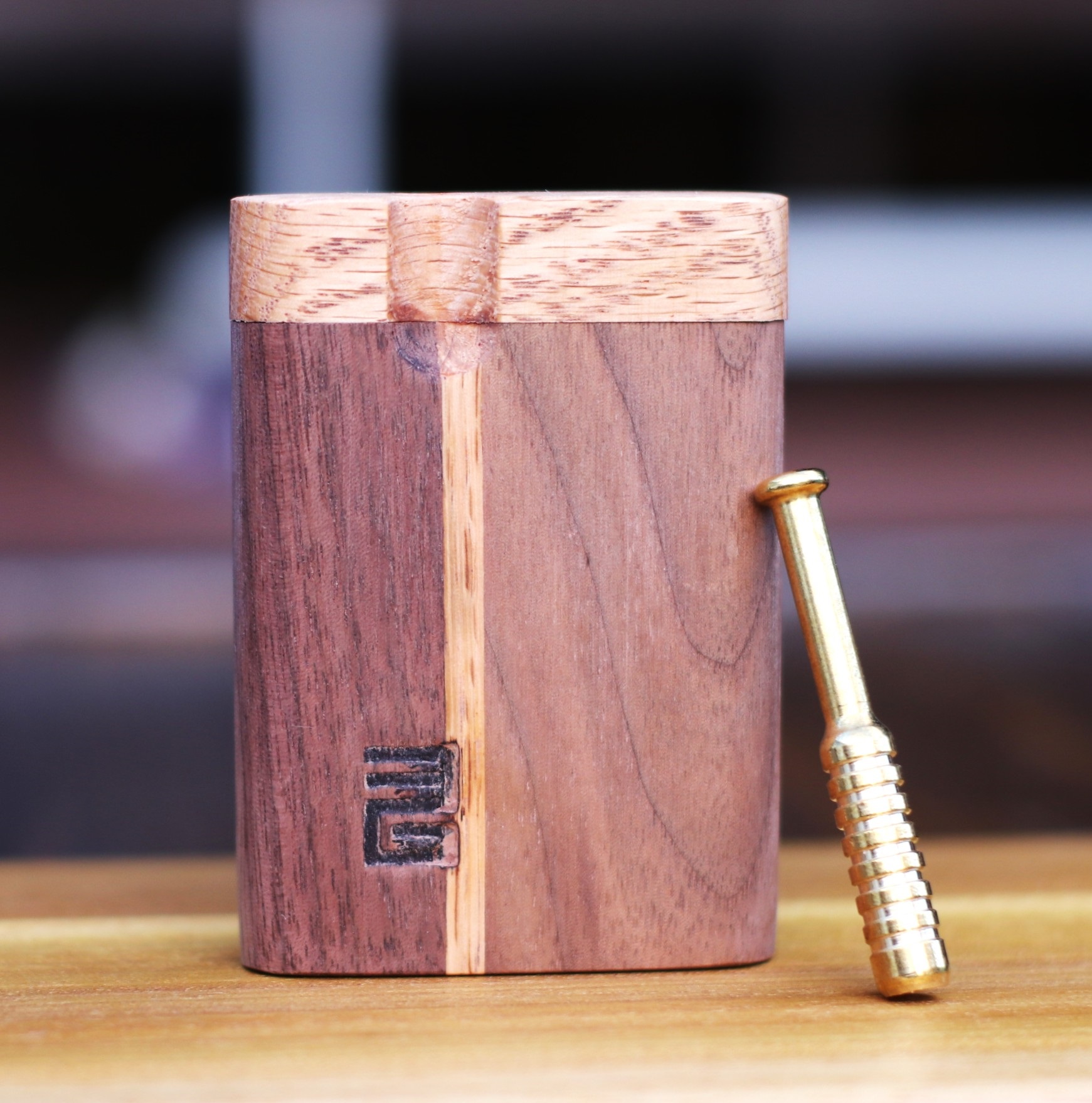 3rd Grain Swivel Lid Dugout & One hitter pipes-American Crafted Stash Box-Walnut/Wenge Mix
