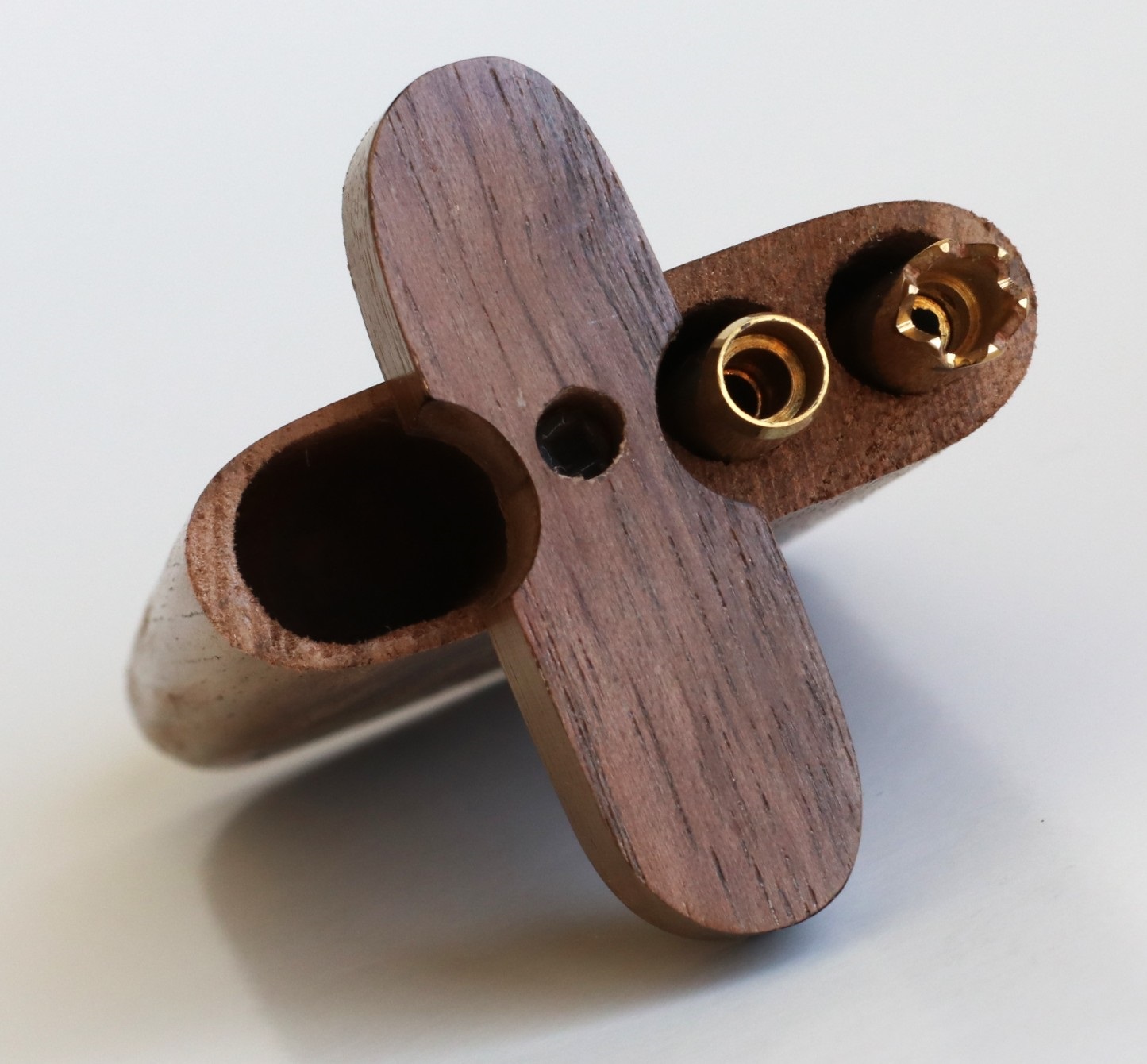 4" Walnut Double Hitter Dugout & Glass Pipe-American Crafted Dugout - Walnut Swivel Lid Dugout-Two Pipe Double Hitter