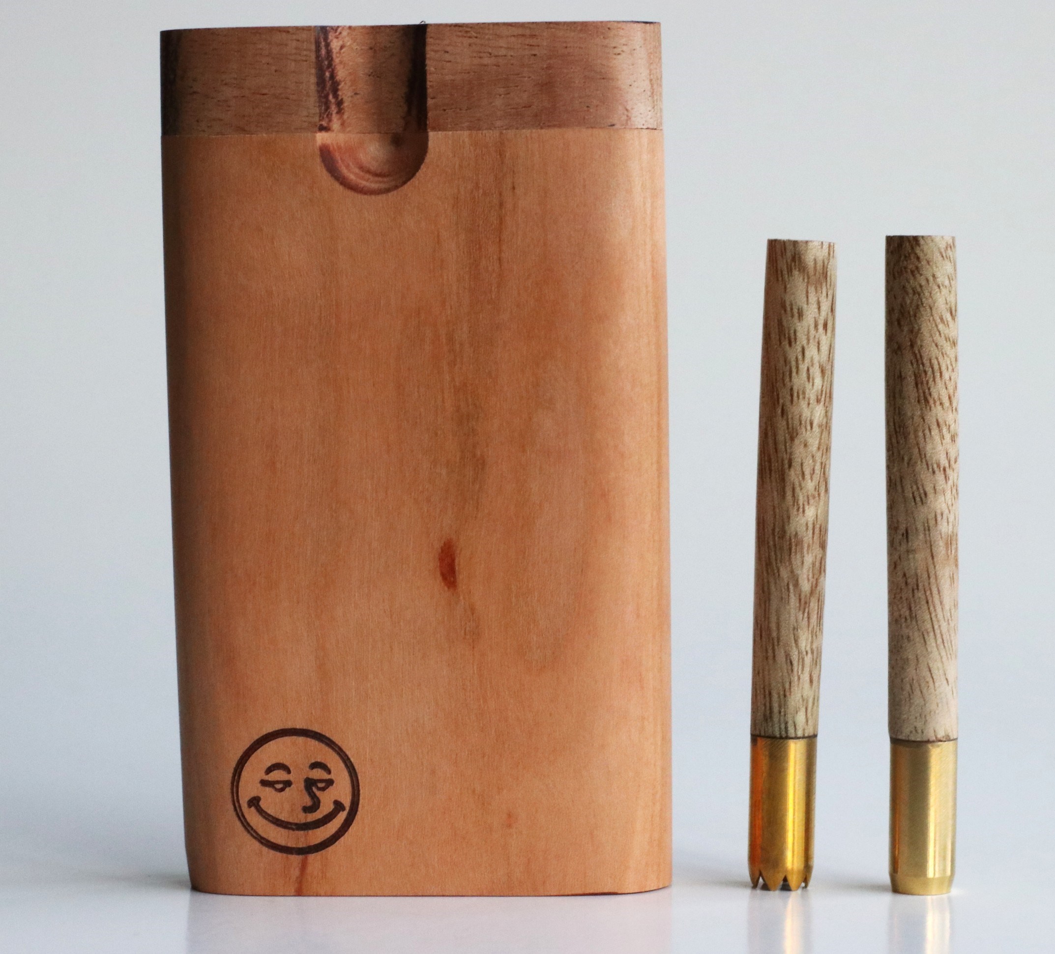 4" Cherry Wood Double Hitter Dugout-2 Pipe Slots-American Crafted Stash Box - Walnut Swivel Lid Dugout-Two Pipe Double Hitter
