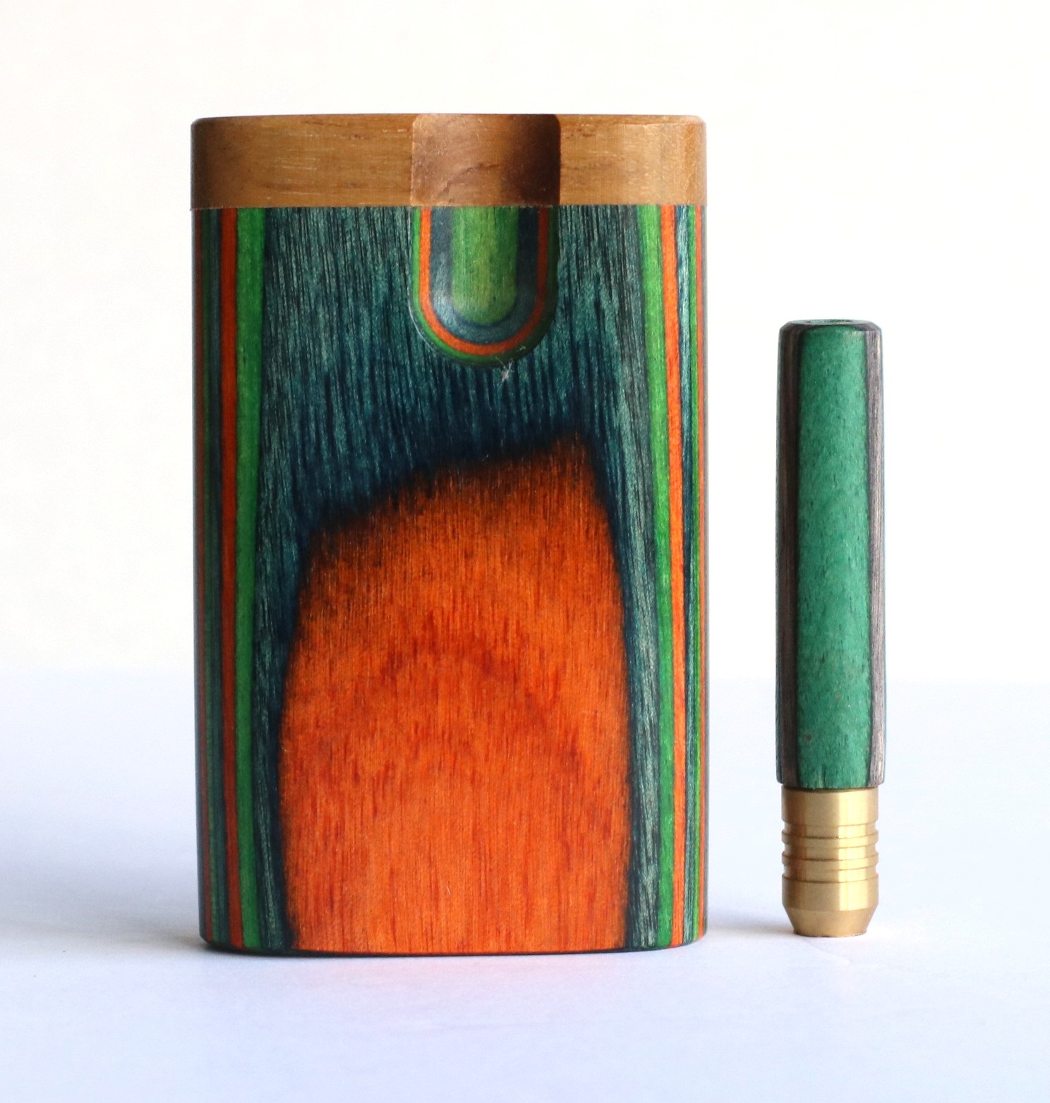 3" Swivel Lid Diamond Wood Dugouts & One Hitter Pipes-Colorful Small Stash Box