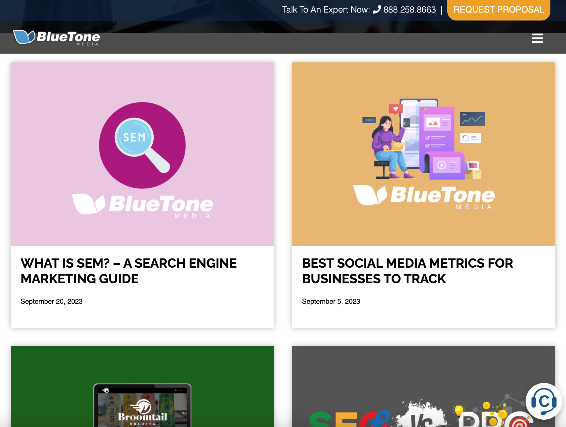 BlueTone Media company blog landing page