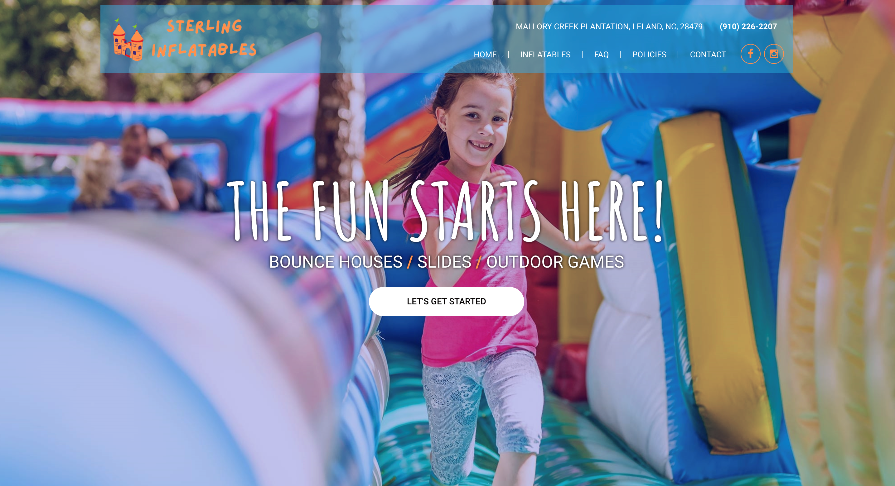 Screenshot of Sterling Inflatables website
